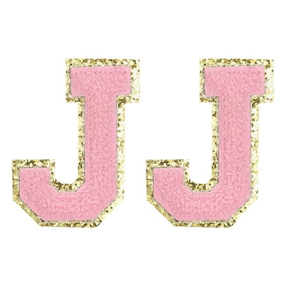 Uxcell Chenille Letter Patches 2.2" Self Adhesive Letter J Stick on Embroidered Patch for Clothing Repair (Pink, Pack of 2)