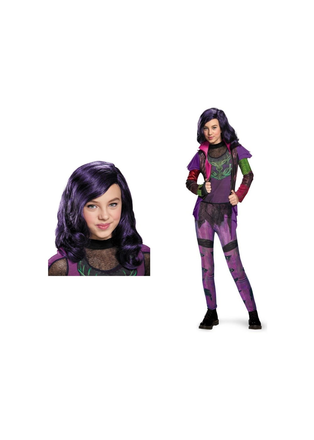 Descendants Mal deluxe Costume Girls and Wig Set - Walmart.com