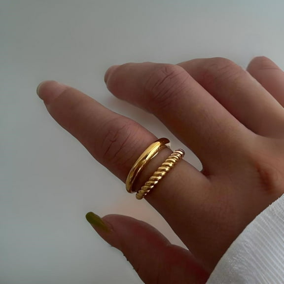 Laprecieuz de Arthes jewelry 18K Yellow Gold Plated Non Tarnish Knucle Ring with Double Band for Women, size 6