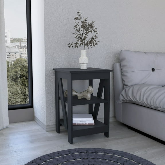 3-Tier Storage End Table and Nightstand, Spacious Shelves for Small Spaces, Black