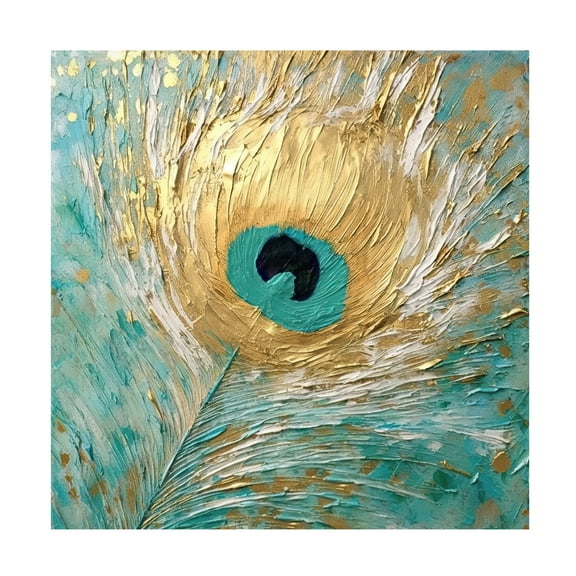 Canvas Wall Art - Sasha 'Peacock Impasto I' Wall Art for Living Room, Bedroom, or Office Décor by Trademark Fine Art - 14 x 14 Inches