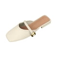 thumbnail image 2 of Women Square Toe Mules Flat Slip On Backless Mary Jane Slides Metal Buckle Casual Summer Shoes, 2 of 4