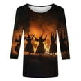 thumbnail image 4 of Kilaqueen Cute Funny Halloween Shirts for Women Plus Size 3/4 Length Sleeve Crew Neck Womens Tops Vintage Festival Witch Graphic Tunic Tops, 4 of 5