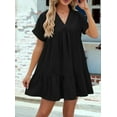 thumbnail image 6 of Summer Dresses for Women 2025 Vacation Short Sleeve V Neck Mini T Shirt Dress Pleated Ruffle Flowy Beach, 6 of 9