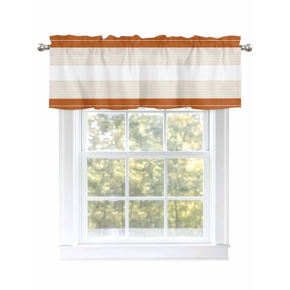 Caramel Beige Valances for Windows, Rod Pocket Kitchen Valance Curtains - Soft & Washable Small Window Treatment for Living Room, Bathroom, Simple Stripes Theme, 54x18inch