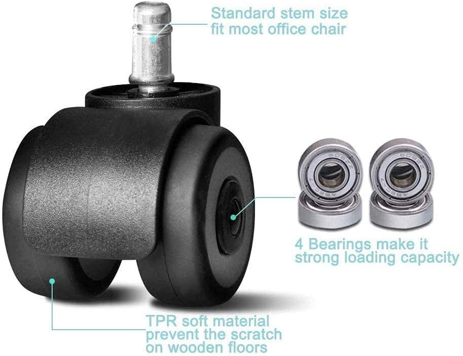 Gamvdout Plate Casters 2inch Office Chair Caster Replacement TPR Wheels Safe Universal Standard Stem 11x22mm Set of 5 Quadruple Ball Bearing Design 660lbs Protect Hardwood Floors Upgrade Double Whee