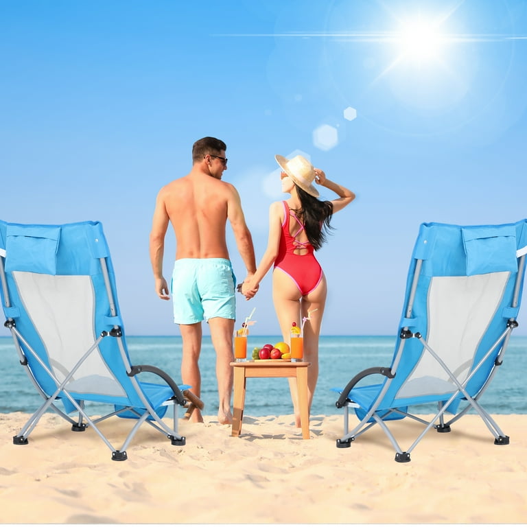 HEQUSigns Folding Beach Chair with Umbrella Blue
