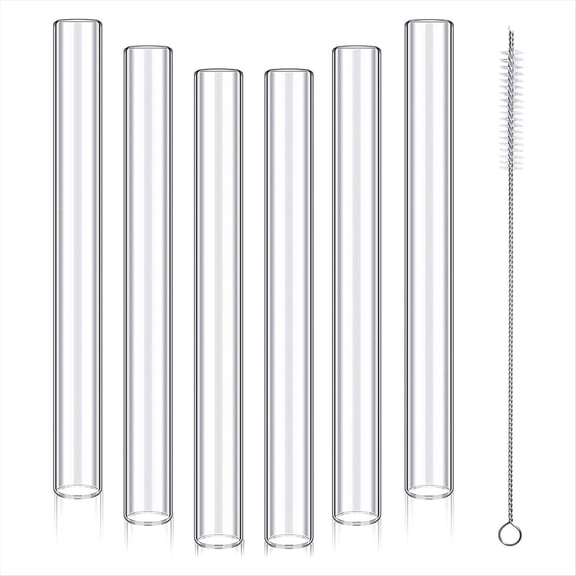 Quaqdae 6 Pcs 4inch Clear Borosilicate Glass Tube 12mm OD 8mm ID 2mm Thick Blowing Tubes with Cleaning Brush