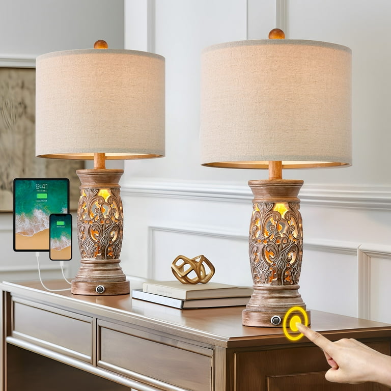 Oneach Way Dimmable Resin Table Lamp Set of with USB Ports for