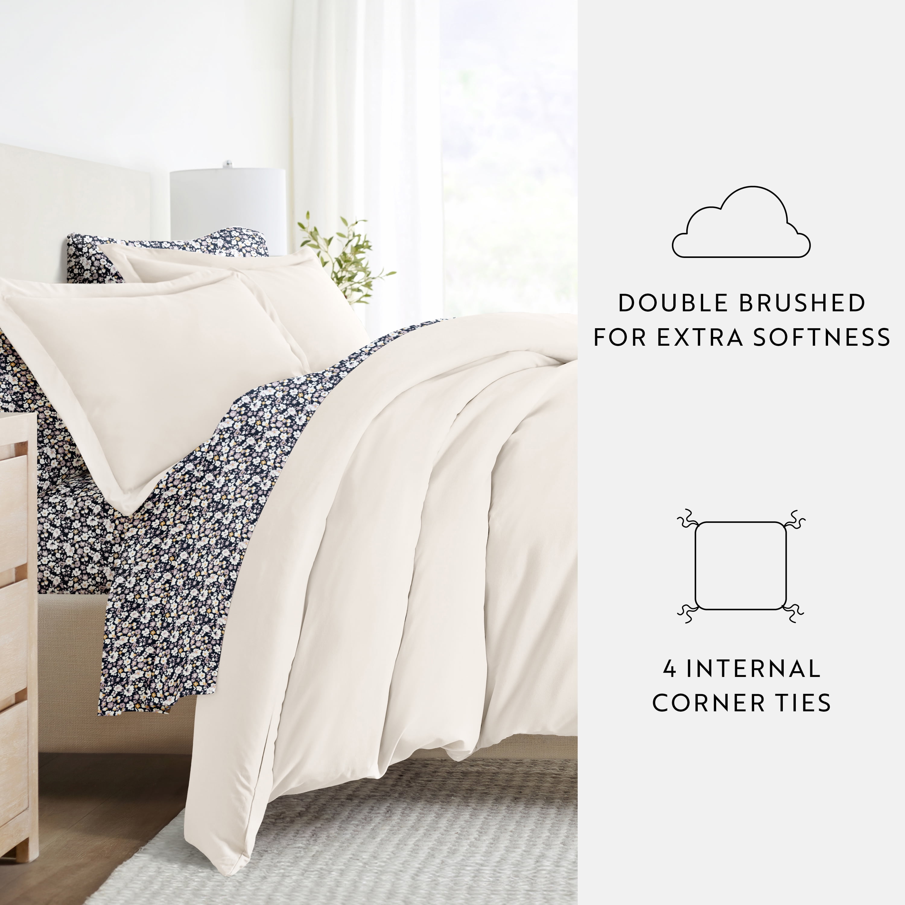 Noble Linens 8 Piece Solid Duvet Bundle in Ivory, Full
