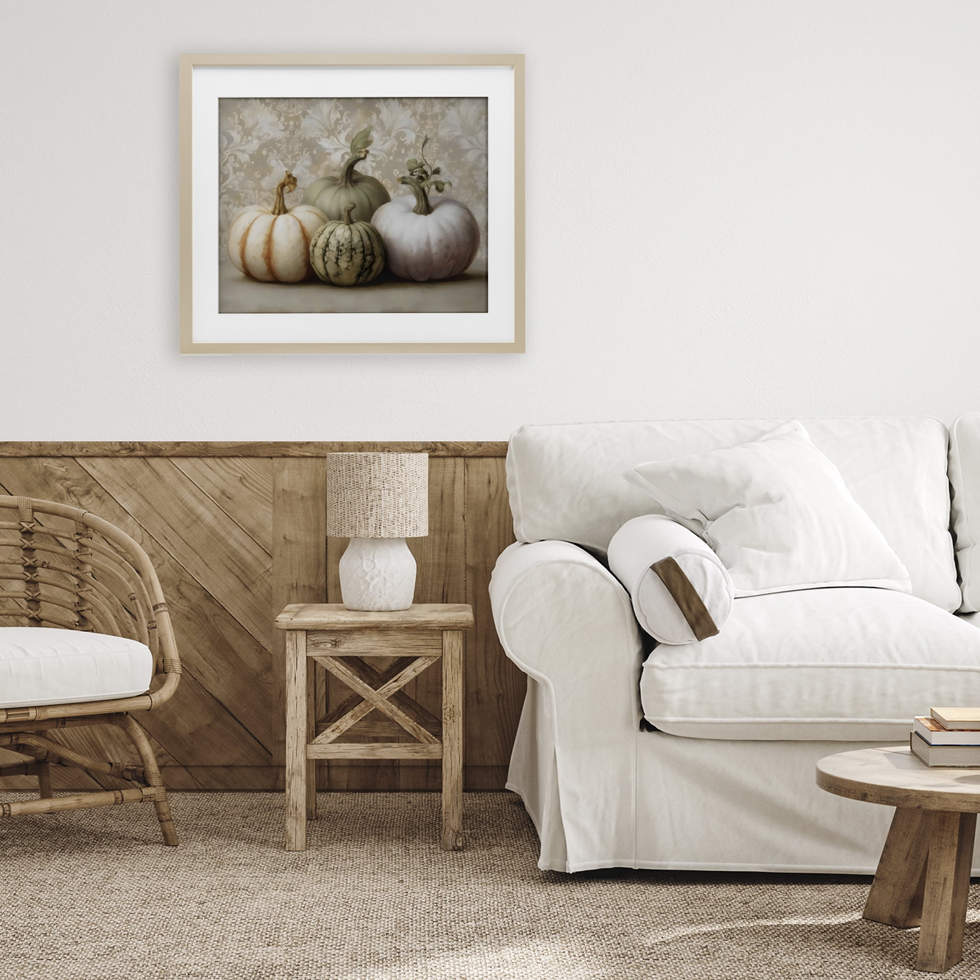 Stupell Industries Pastel Gourds on Vintage Pattern Birch Framed Print Under Glass, design by Arlington Prints