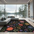 thumbnail image 2 of ODIKA 8'x10' Black Vibrant Floral Night Pattern Washable Area Rug Charming Blossoms with Bold Contrast for Dining Room, Large Office, Lounge, Non-Slip Chair-Friendly Mat, 2 of 7