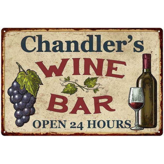 Chandler's Rustic Wine Bar Sign Wall Decor Kitchen Gift 12 x 18 Matte Finish Metal 112180056926