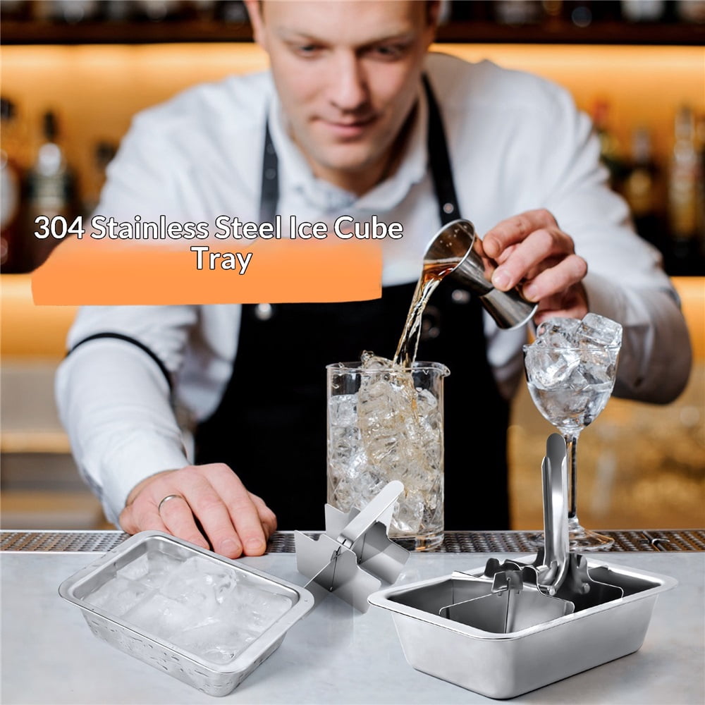 Professional Ice Cube Trays Stainless Steel - 6-Large Slot Heavy Duty Metal Icecube Mold, Non-Toxic Freezer Tray with Lever Release, Bar & Kitchen Use