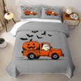 thumbnail image 2 of Feelyou Cute Ghost Truck Quilt Full, Spooky Pumpkin Bat Full Bedspread Sets, Gray, 3 Pieces, 1 Comforter and 2 Pillowcases, 2 of 7