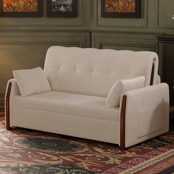 62.9" Pull Out Sofa Bed Couch with Hidden Storage Fabric Upholstered Folding Couch Space Saving Loveseat with Side Pocket Metal and Solid Wood Frame,for Apartment Living Room