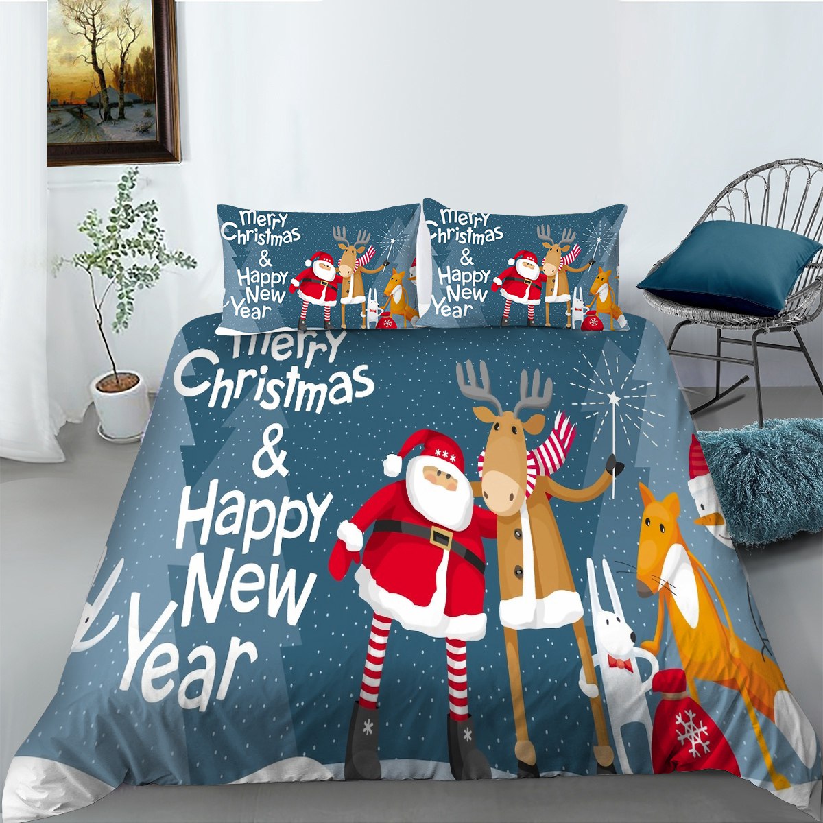 Fashion 3D Christmas Hot Home Red Father Christmas Bedding Duvet Cover