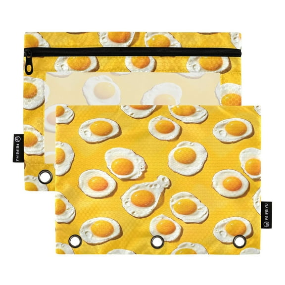 Fried Eggs 2 Pack Pencil Pouch for 3 Ring Binder Smooth Zipper Folders with Pockets Clear Window Pencil Case