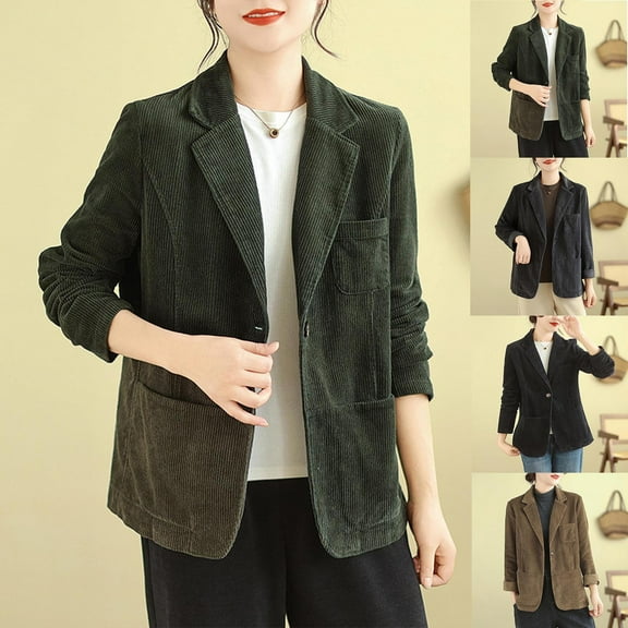 Miluxas Womens Lapel Corduroy Blazer Casual Single Breated Work office Jacket Coat Gray 10(XL)
