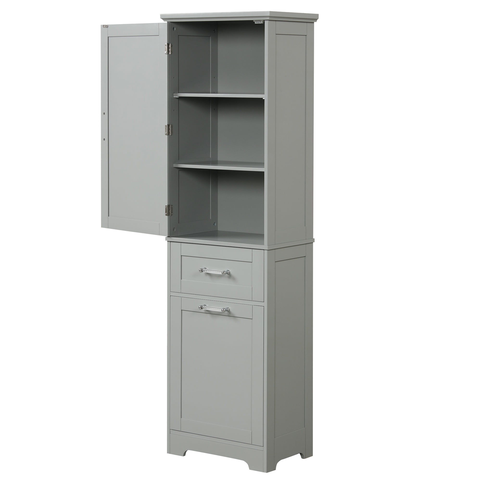 Bellemave 68.1”H Tall Bathroom Storage Cabinet Freestanding Storage Cabinet with 2 Different Size Drawers and 1 Door Wooden Floor Cabinet with Adjustable Shelves for Home, Kitchen, Gray
