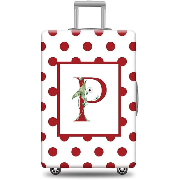 Suitcase Cover Red Polka Dots Luggage Protector Leaves Monogram Letter P Washable Travel Baggage Covers Fit 25-28 Inch Luggage