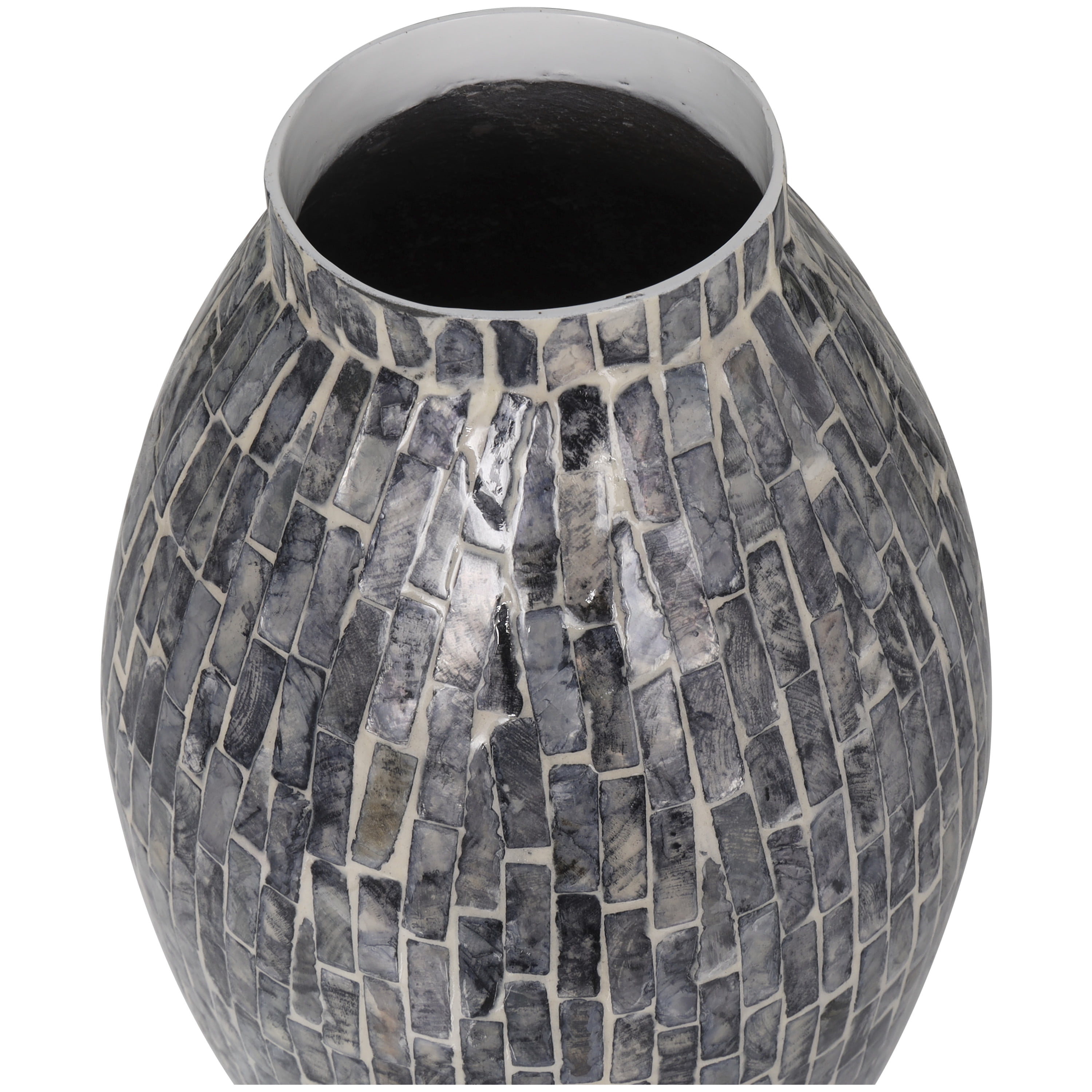 DecMode 15" Handmade Mosaic Inspired Gray Mother of Pearl Vase