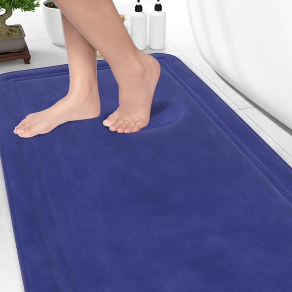 LKIFFA-Memory Foam Bath Mat 59x23, Non Slip, Machine Washable, Quick Dry & Absorbent Rugs, Bath Mats for Bathroom Floor, Tub & Shower, Bathroom Rug, Blue