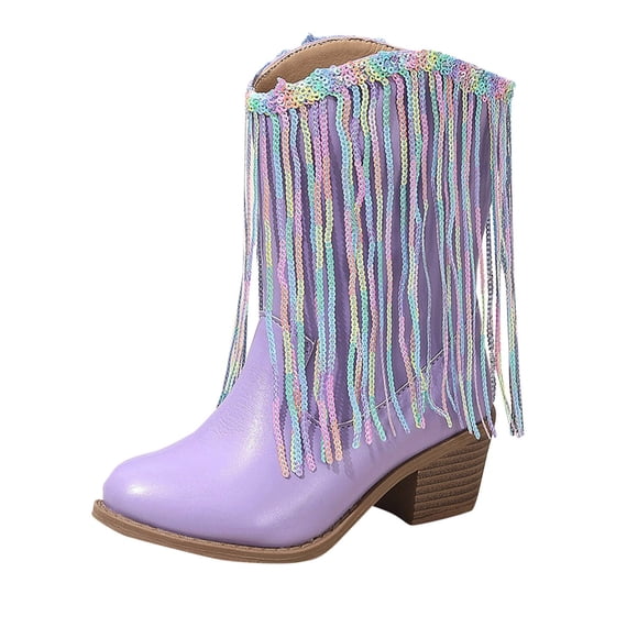 Gubotare Girls Cowgirl Boots Boys Girls Cowboy Boots Toddler Mid Calf Western Boots Square Toe Riding Boots for Kids Size 11.5 (Purple,Little Kids 11.5)