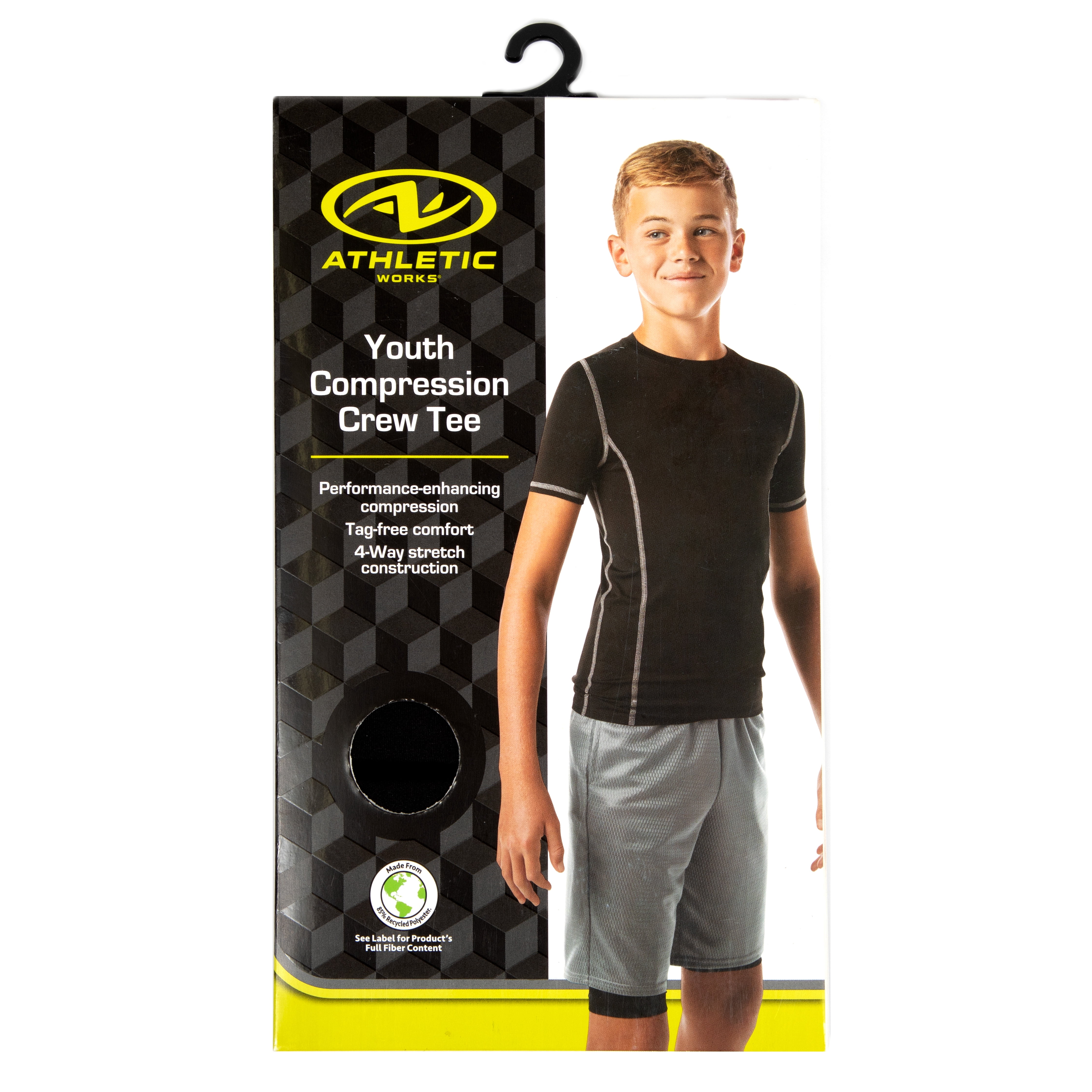 Athletic Works Youth Unisex Compression Crewneck Tee, Medium, Black