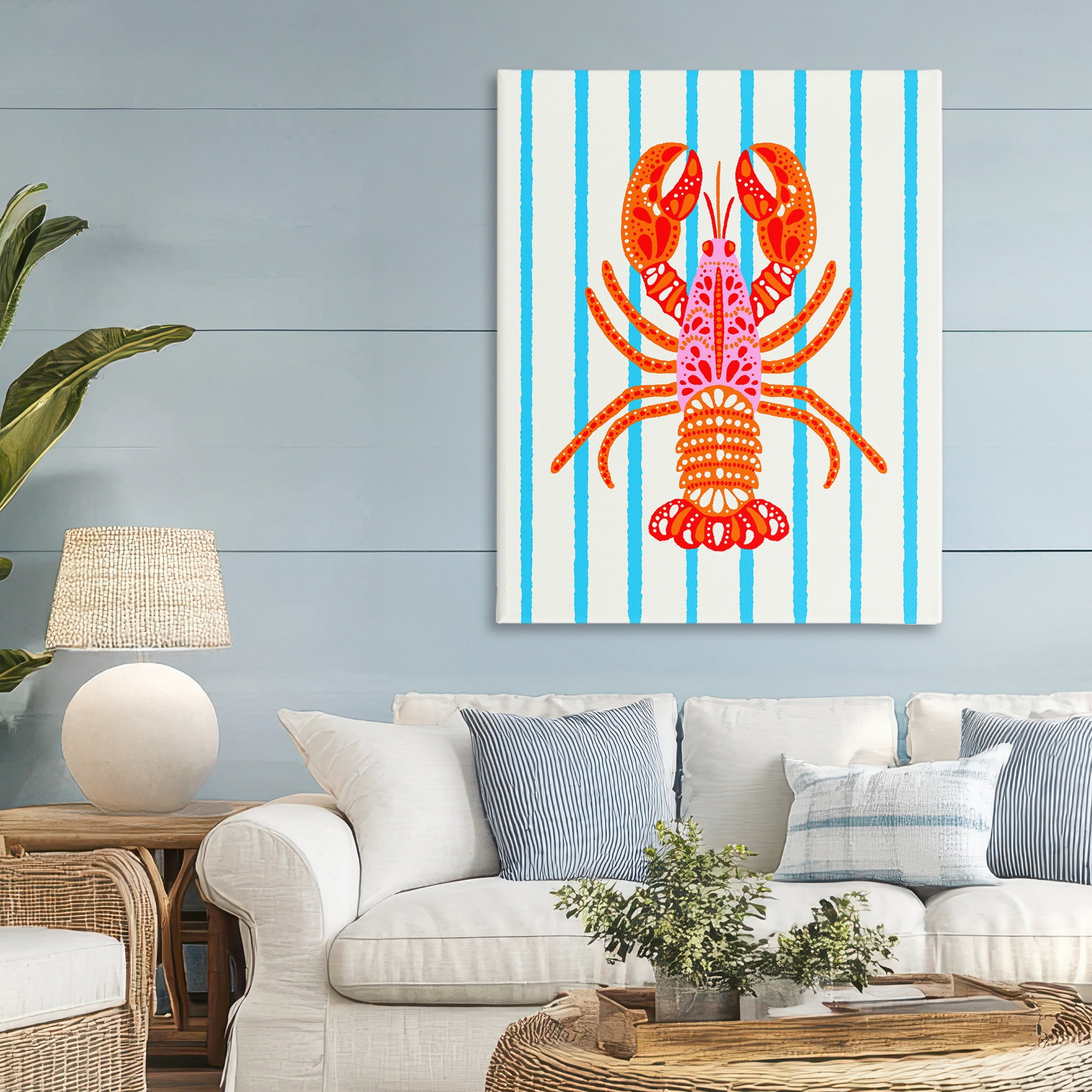 Stupell Industries Bright Boho Lobster on Stripes Canvas Wall Art, design by Indira Prieto | IndySign