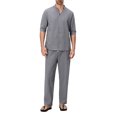 thumbnail image 1 of FOCUSNORM Men's Summer Outfits Solid Color V-Neck Half Sleeve Tops with Drawstring Long Pants Cotton Linen Set, 1 of 9