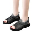 thumbnail image 1 of CAICJ98 Chaussures de Marche pour Femmes Espadrilles à Plateforme Compensée à Bout Ouvert avec Bride à la Cheville Boucle en Faux Cuir Liège Caoutchouc Sandales d'Été, Noir, 1 of 5