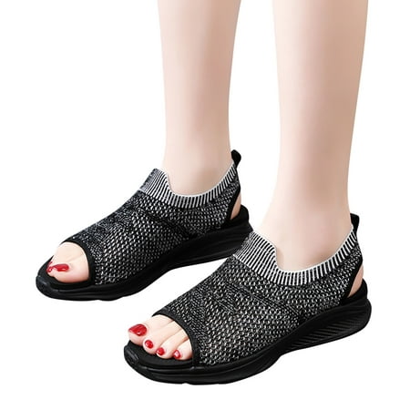 

CAICJ98 Walking Shoes Women Womens Open Toe Wedge Platform Espadrilles Ankle Strap Buckle Leather Cork Rubber Summer Sandals Black