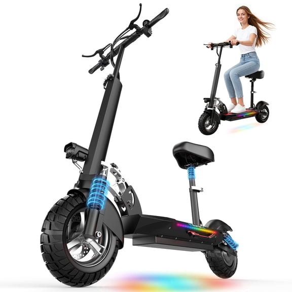 ASKGO Q2 1200W Peak Off Road Electric Scooter for Adults ,3 speed&27MPH &35Mile Escooter,48V 15AH Electric Scooter With Detachable/Foldable seat, 10''Tire All Terrain,330LBS Capacity,UL2272