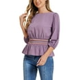 thumbnail image 4 of INSPIRE CHIC Women's Peplum Tops Puff Half Sleeve Smocked Waist Blouse S Dusty Purple, 4 of 6