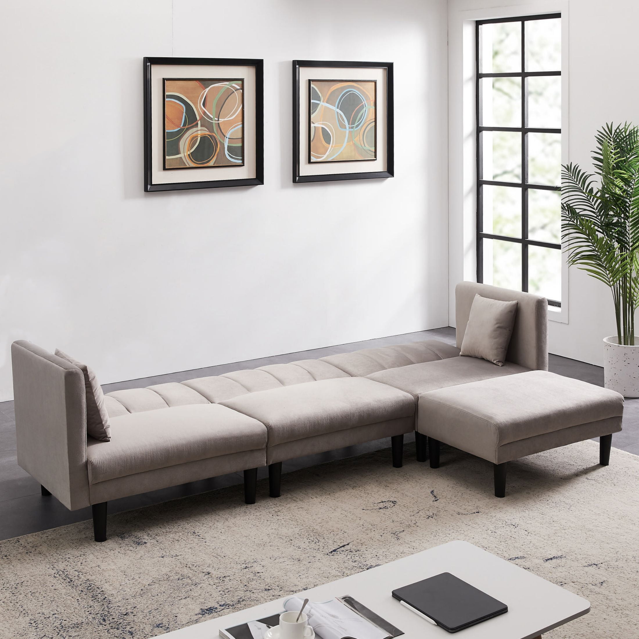 Aukfa Velvet Sectional SofaModern Futon Sofa SleeperLight Grey