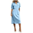 thumbnail image 2 of YuXingFu Mini Dress for Women Maxi Short Sleeve Plus Size Womens Dress Crew Neck for Spring Long Casual Summer Sky Blue XXXL, 2 of 6