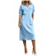 thumbnail image 2 of Neewe Womens Plain Lapel Collared 3/4 Sleeve with Pockets Casual Maxi Shirtdress Button Front Casual Dress, 2 of 5