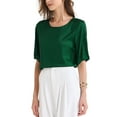 thumbnail image 4 of BLUSA ELEGANTE DE MANGA CORTA Y CUELLO REDONDO PARA MUJERES CHIC, TAMAÑO XS, VERDE OSCURO, 4 of 6