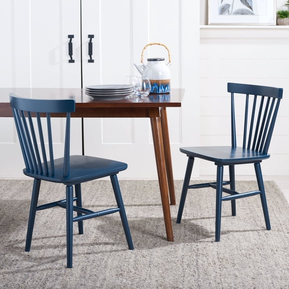 SAFAVIEH Winona Contemporary Spindle Back Dining Chair, Navy, Set of 2 (20.1 in. W x 20.3 in. D x 32.8 in. H)