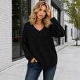 thumbnail image 6 of CLOISE Womens Waffle Tops Long Sleeve V Neck Casual Pullover Cotton Blend Solid Color Shirts Fall Winter Slim Outfits Black M, 6 of 8