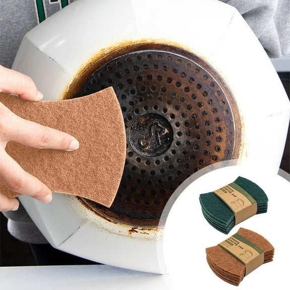 Kitchen Scrub Sponge Set | Wood Fiber Natural Multi Surface Cleaning Pads | Heavy Duty Dishwashing Wok Household Sponges | 5 Pack | 5.51 x 4.33 Inch Green Brown