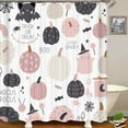 thumbnail image 4 of 4PCS Cute Ghost Halloween Shower Curtain Set, Waterproof Fabric Black Shower Curtain, Non-Slip Bath Mat Bathroom Rugs, Funny Cartoon Spooky Orange Pumpkin Teen Girls Boys Kids Bathroom Decor, 4 of 7