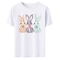 thumbnail image 5 of Xdegoge Easter Tees for Women Three Sitting Bunnies With Bows Graphic Print Short Sleeve Crewneck Spring Holiday Festival Lightweight Stretchy Casual Shirts, 5 of 6
