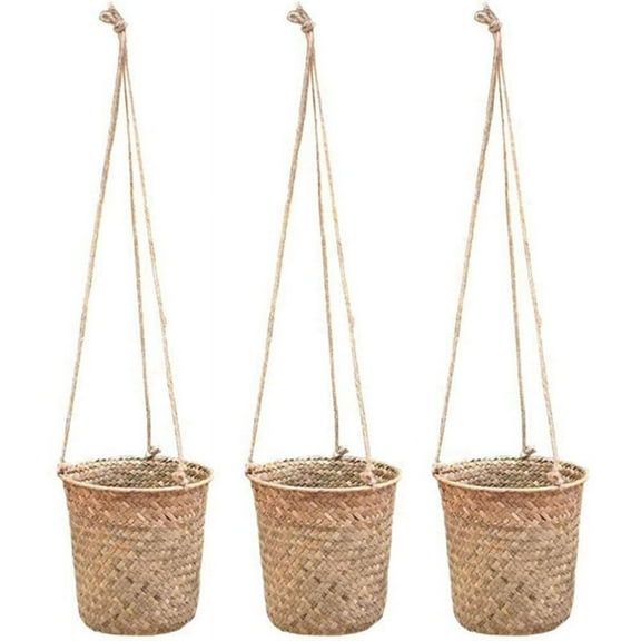 3-Piece Hand-Woven Storage Basket Wicker Hanging Flower Pot Basket Plant Basket Indk8242