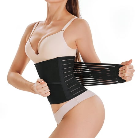 

Junlan Women 2 in 1 Postpartum Belly Band Wrap Postnatal Recovery Tummy Tuck Girdle Waist Trainer Belt(BLack M）