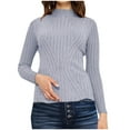 thumbnail image 4 of Juslio Women Sweaters Pullovers Sweaters Solid Crew Neck Long Sleeve Knit Gray, 4 of 6