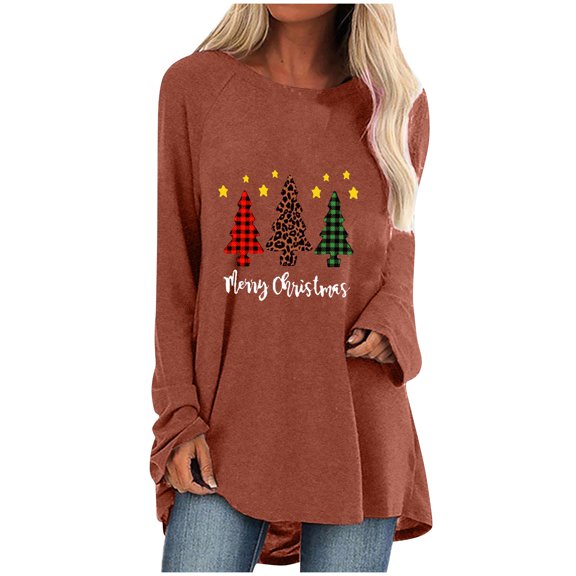 JGTDBPO Ugly Christmas Sweater For Women Funny Cute Printed Tshirt Plus Size Pullover Sweatshirt Christmas Graphic Crew-Neck Long Sleeve Printed Loose Blouse Holiday Tops