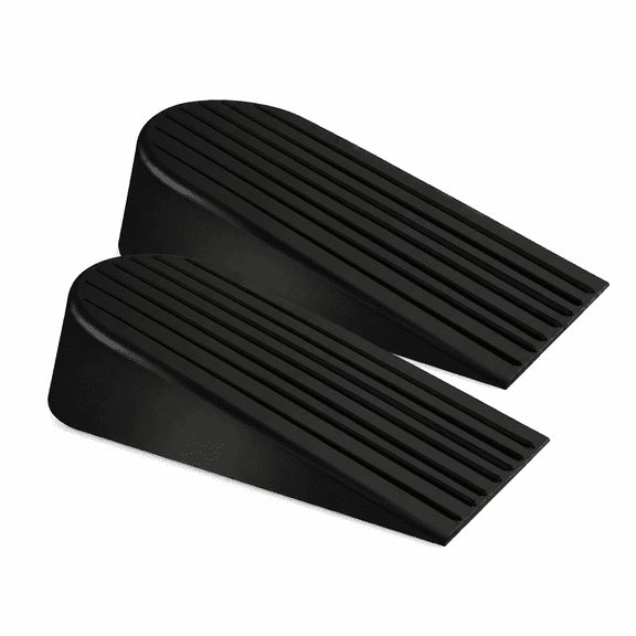 Heavy Duty Rubber Door Stopper 2 Packs, Wedge Door Stop Works on All Floor Surfaces, Non-Scratching Doorstops for Home Office School - Black, 1.9"x6.3"x2.7"