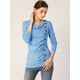 thumbnail image 3 of Top acanalado con botones y mangas largas con cuello vuelto para mujer Azul claro L, 3 of 6